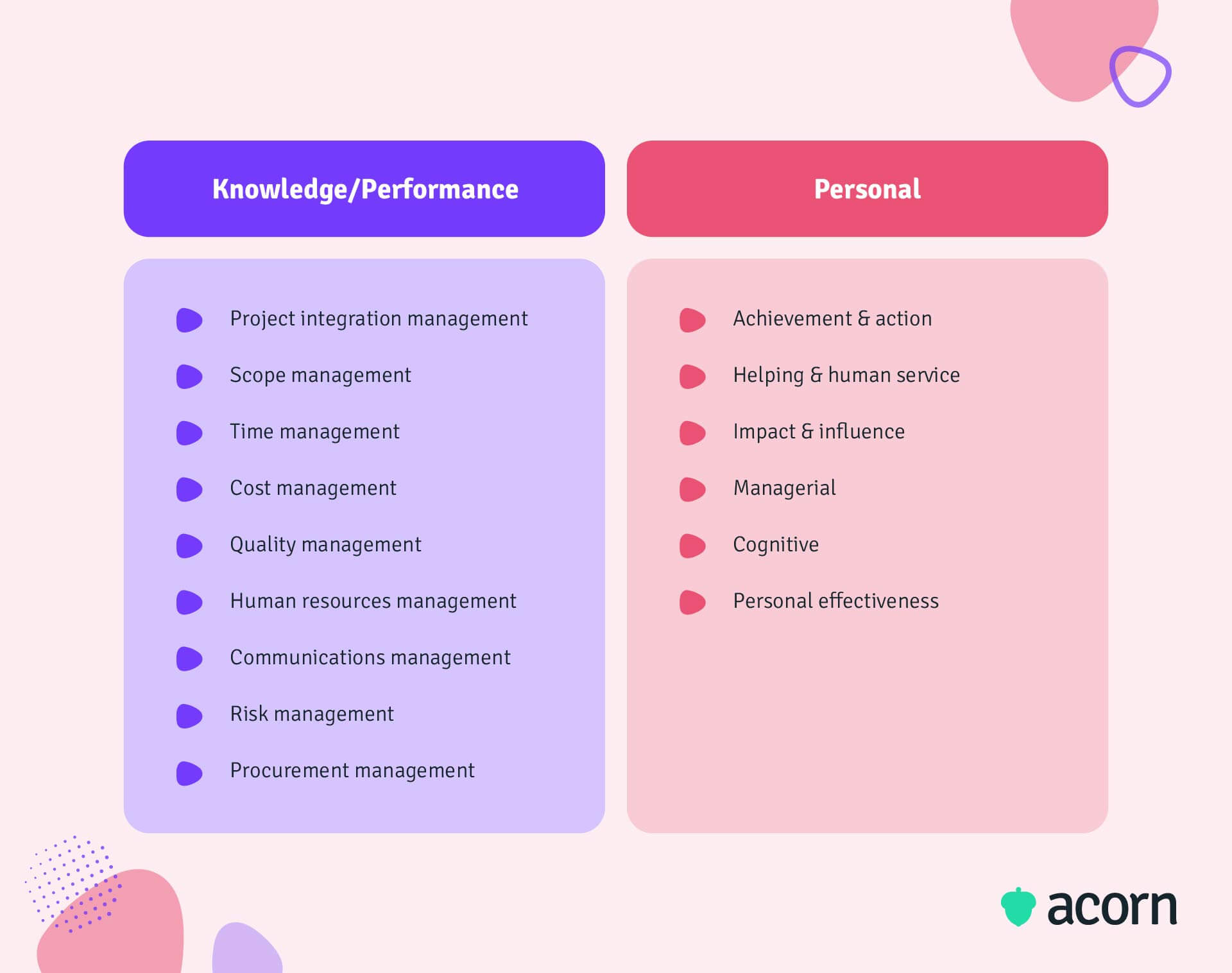 Table showing the PMCD (Project Manager Competency Development) Framework standards