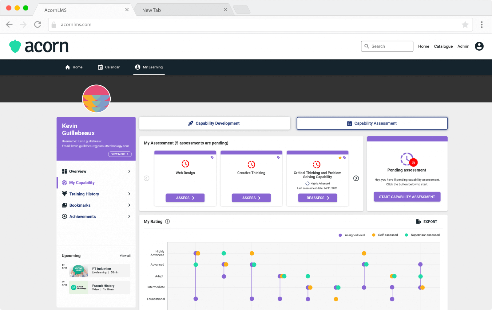 Screencap of Acorn PLMS's capability assessment as seen on the learner's dashboard